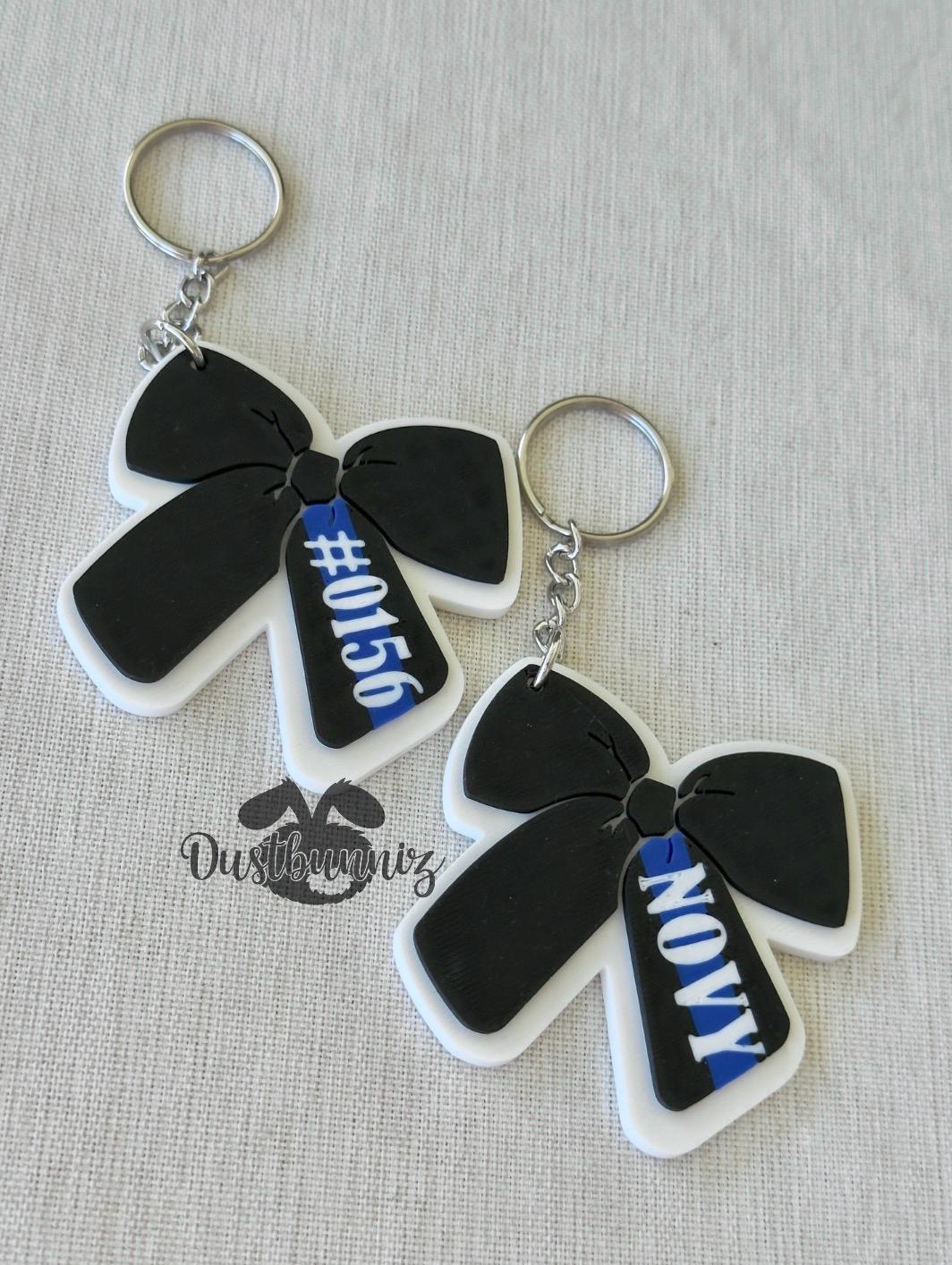 3D Printed Thin Blue Line Bow Keychain